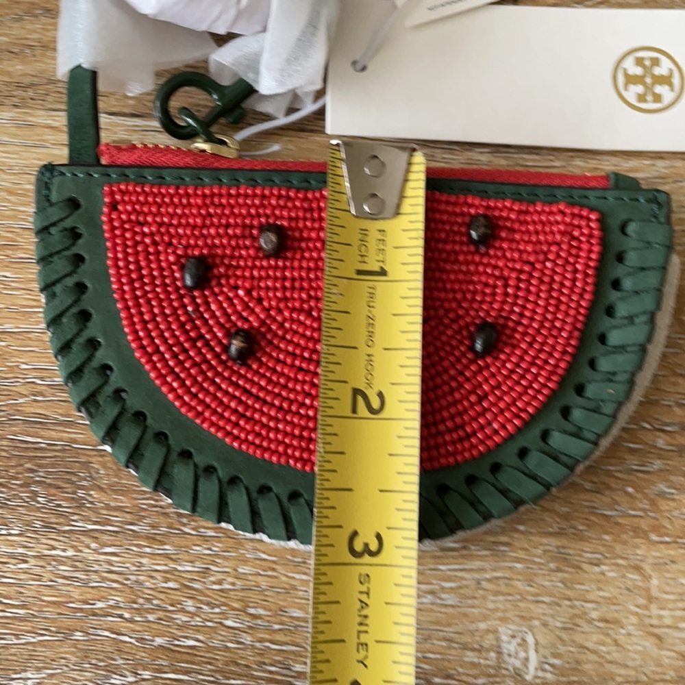 Tory Burch Red & Green Watermelon Beaded Zip Card Holder - Picture 5 of 10